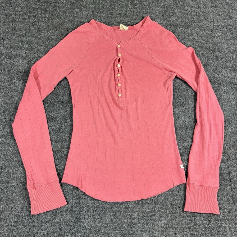 Vtg Y2K Abercrombie & Fitch Ribbed Henley Long Top Sz L Bella Swan Elena Gilbert